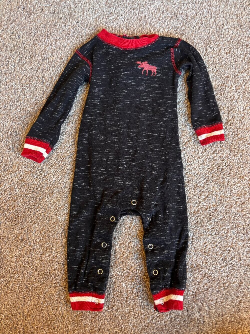 Lazy One Moose Caboose Baby Romper 12M Black Red 100% Cotton